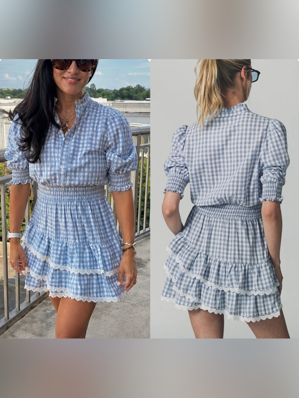 NWT The Shirt by Rochelle Behrens Blue Gingham Ruffle Mini Dress
